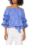 Vince Camuto Jacquard Off The Shoulder Bubble Sleeve Top In Serene Sky