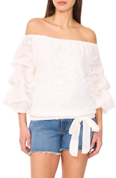 Vince Camuto Jacquard Off The Shoulder Bubble Sleeve Top In White