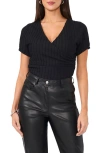 Vince Camuto Jacquard Surplice Neck Top In Rich Black