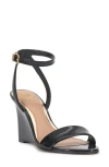Vince Camuto Jefany Ankle Strap Wedge Sandal In Black Patent
