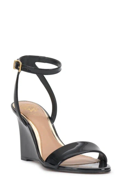 Vince Camuto Jefany Ankle Strap Wedge Sandal In Black Patent
