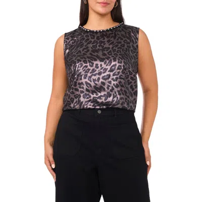 Vince Camuto Plus Size Printed Crewneck Blouse In Black