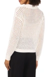 Vince Camuto Pointelle Crewneck Cardigan In Antique White