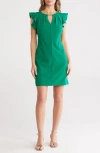 Vince Camuto Keyhole Ruffle Cap Sleeve Crepe Shift Dress In Green
