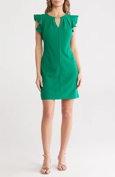 Vince Camuto Keyhole Ruffle Cap Sleeve Crepe Shift Dress In Green