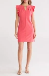 Vince Camuto Keyhole Ruffle Cap Sleeve Crepe Shift Dress In Watermelon