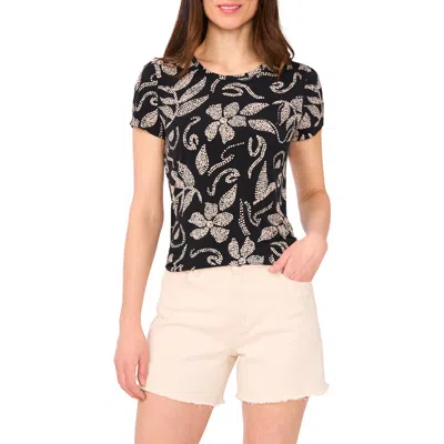 Vince Camuto Keyhole Short Sleeve Top In Black