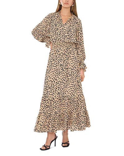 Vince Camuto Abstract Animal Print Long Sleeve Maxi Dress In Khaki Haze