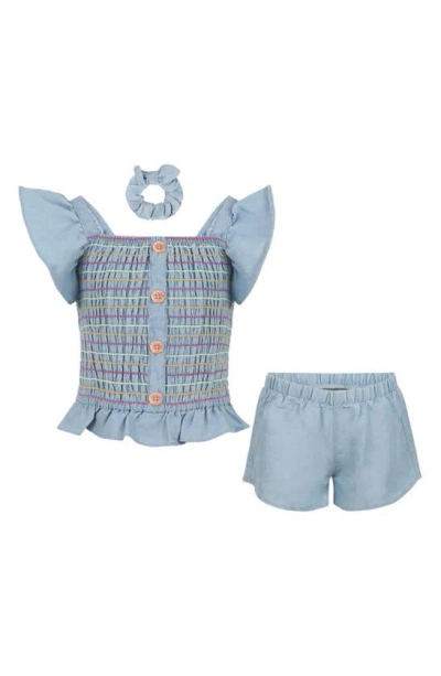 Vince Camuto Kids' 3-piece Smocked Chambray Set In Light/ Pastel Blue