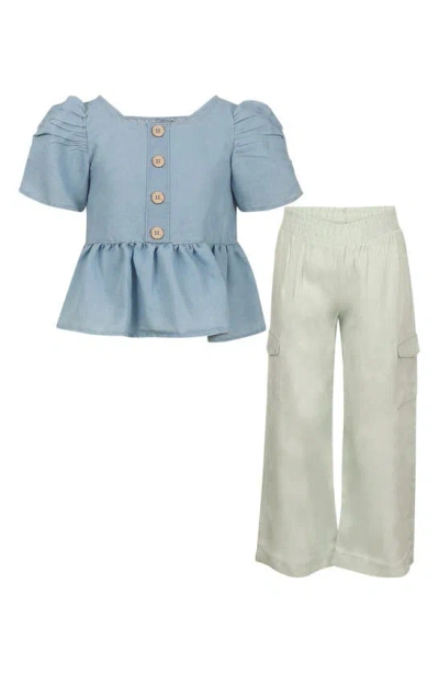 Vince Camuto Kids' Button Top & Wide Leg Pants In Green