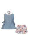 VINCE CAMUTO VINCE CAMUTO KIDS' CHAMBRAY TUNIC, SHORTS & SCRUNCHIE SET