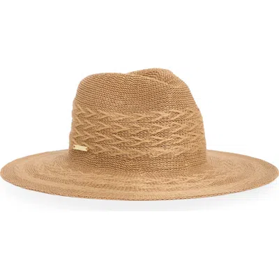 Vince Camuto Knit Panama Hat In Camel