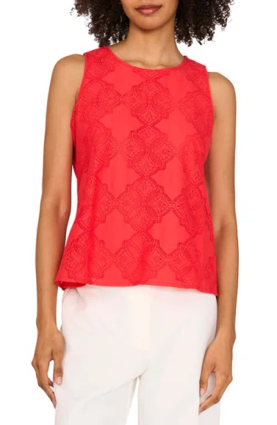 Vince Camuto Lace Cotton Blend Keyhole Tank In Cayenne