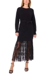 Vince Camuto Lace Detail Long Sleeve Sweater Dress In Black