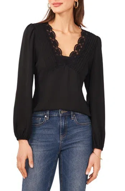 Vince Camuto Lace Detail Long Sleeve Top In Rich Black