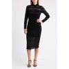 Vince Camuto Lace Long Sleeve Body-con Midi Dress In Black