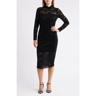 Vince Camuto Lace Long Sleeve Body-con Midi Dress In Black