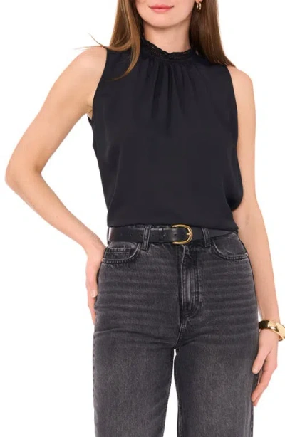 Vince Camuto Lace Mock Neck Sleeveless Top In Rich Black