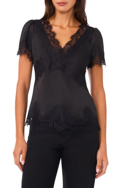 Vince Camuto Lace Satin Top In Black