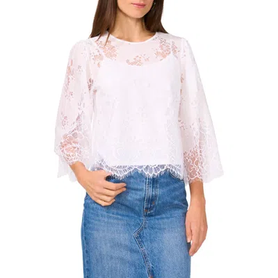 Vince Camuto Lace Scalloped Hem Top In Ultra White