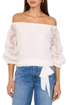 Vince Camuto Women's Off-the-shoulder Lace Bubble 3/4-sleeve Tie-front Blouse In White