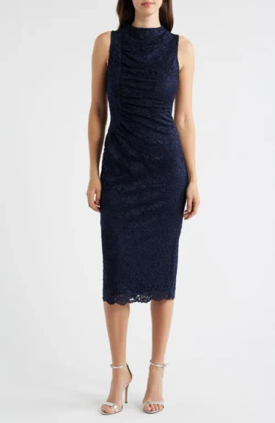Vince Camuto Lace Sleeveless Sheath Midi Dress In Blue