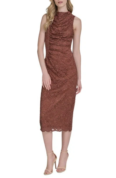 Vince Camuto Lace Sleeveless Sheath Midi Dress In Brown