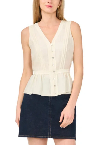 Vince Camuto Lace Trim Button-up Peplum Tank In White