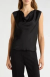 Vince Camuto Lace Trim Cowl Neck Sleeveless Top In Black