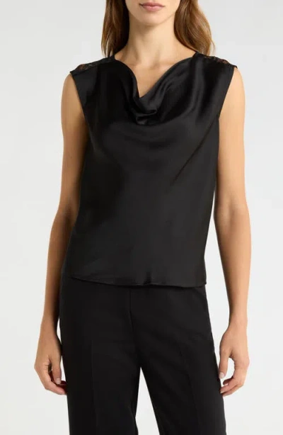 Vince Camuto Lace Trim Cowl Neck Sleeveless Top In Black