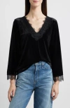 Vince Camuto Lace Trim Velvet Top In Rich Black