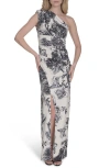 Vince Camuto Laguna Floral One-shoulder Sheath Gown In Ivory