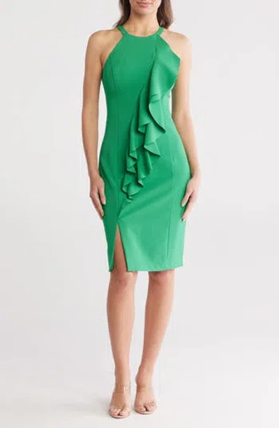 Vince Camuto Laguna Halter Neck Ruffle Body-con Dress In Green