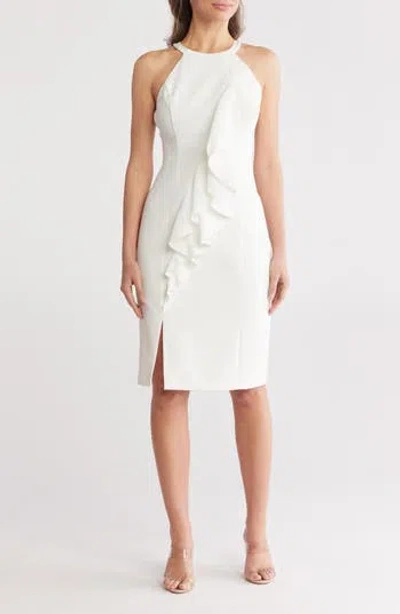 Vince Camuto Laguna Halter Neck Ruffle Body-con Dress In Ivory