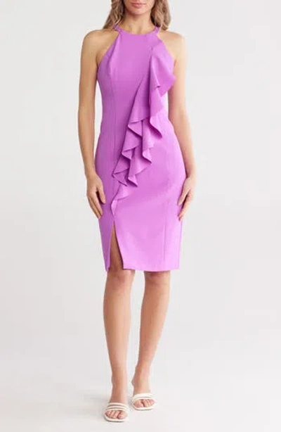 Vince Camuto Laguna Halter Neck Ruffle Body-con Dress In Violet
