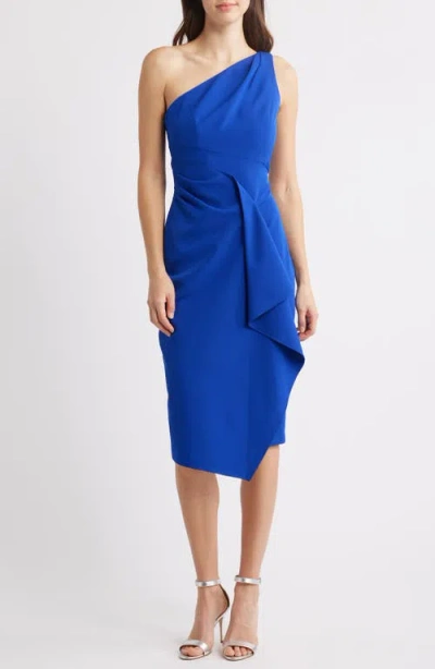 Vince Camuto Laguna One-shoulder Ruffle Detail Asymmetric Midi Dress In Cob