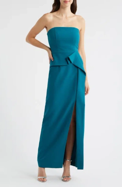Vince Camuto Laguna Ruffle Detail Strapless Gown In Green