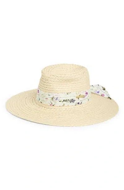 Vince Camuto Lala Floral Ribbon Panama Hat In Natural/white Floral