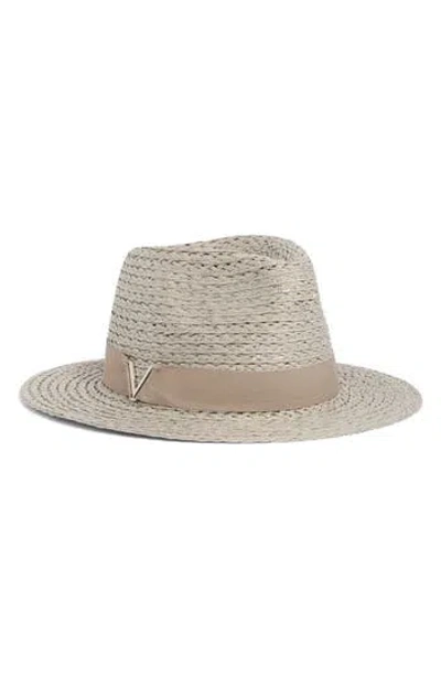 Vince Camuto Lala Metallic Panama Hat In Pale Grey