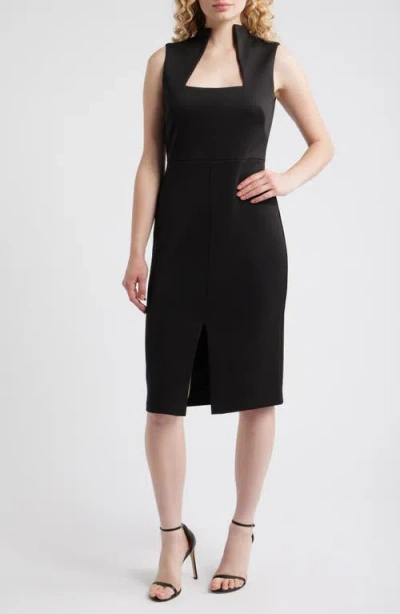 Vince Camuto Laser Cut Scuba Crepe Sheath Dress In Black