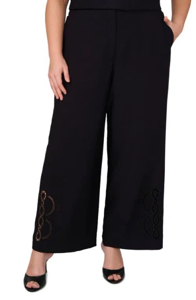 Vince Camuto Lattice Inset High Waist Wide Leg Pants In Rich Black