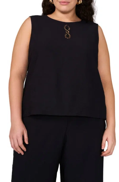 Vince Camuto Lattice Inset Keyhole Back Sleeveless Top In Rich Black