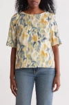 Vince Camuto Lawn Abstract Print Boxy Top In Windsor Moss Watercolor