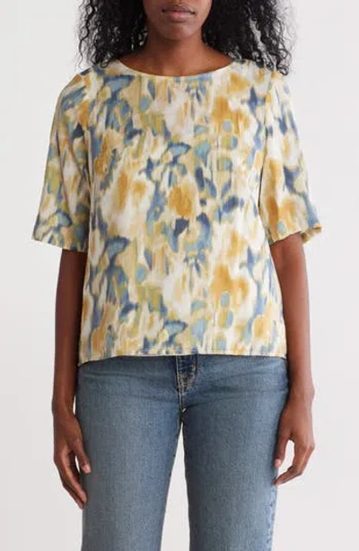 Vince Camuto Lawn Abstract Print Boxy Top In Windsor Moss Watercolor