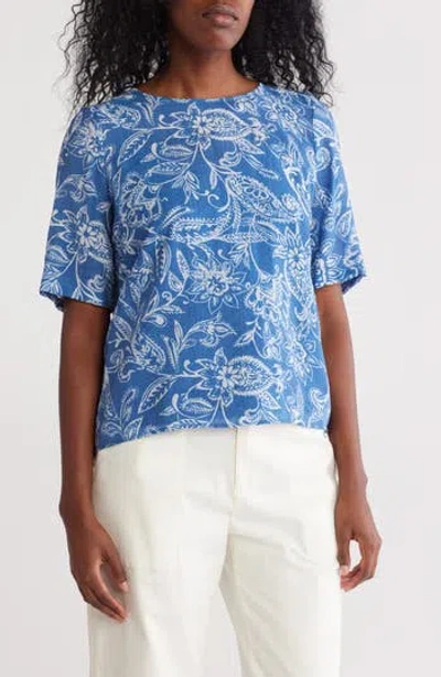 Vince Camuto Lawn Paisley Boxy Top In Blue
