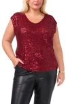 Vince Camuto Sequin Cap Sleeve Top In Dark Wine