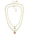 Vince Camuto Layered Necklace Set With Burgandy Stone Crystal Charm