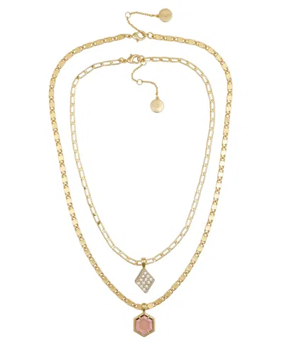 Vince Camuto Layered Necklace Set With Burgandy Stone Crystal Charm