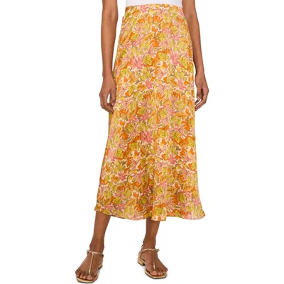 Vince Camuto Leaf Print Bias Cut Skirt In Orange