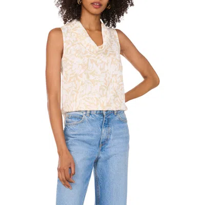 Vince Camuto Leaf Print Sleeveless Cowl Neck Top In Natural Sand